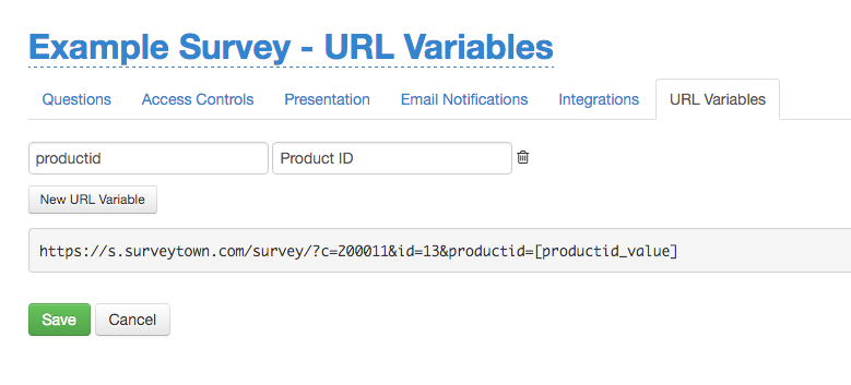 When you add a variable to a URL, you fill in the information in the brackets with your own data, which is [productid_value] in the above example.